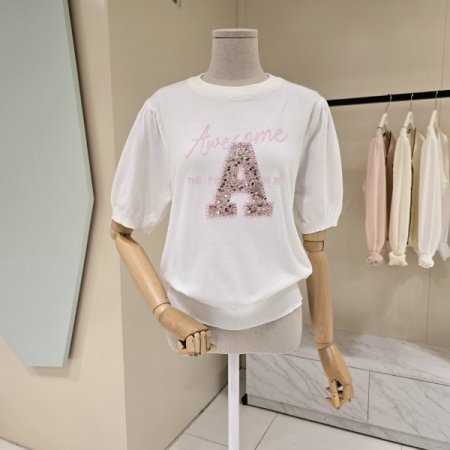 스팽글 라운드 니트 티셔츠