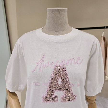 스팽글 라운드 니트 티셔츠