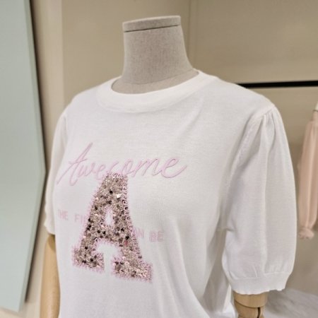 스팽글 라운드 니트 티셔츠