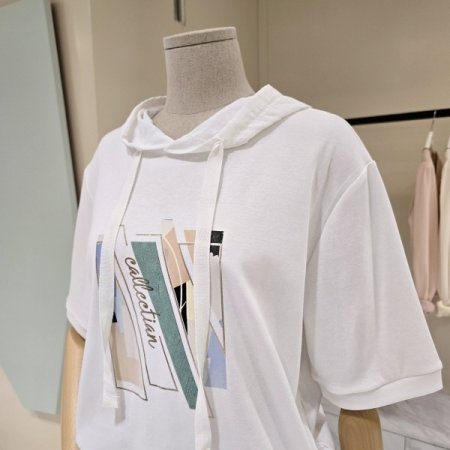 레터링 후드 스트링 티셔츠