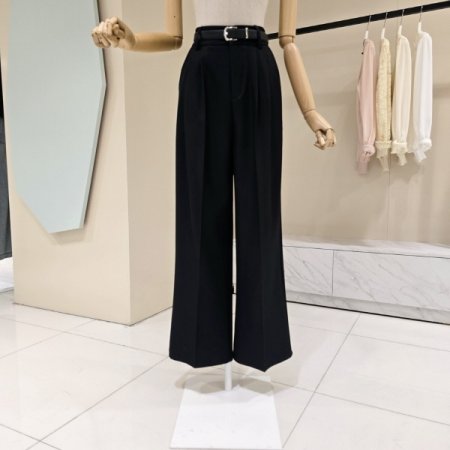 게더 핀턱 벨트 와이드 팬츠