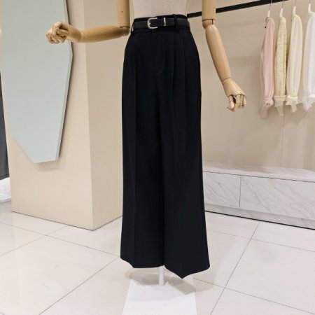 게더 핀턱 벨트 와이드 팬츠