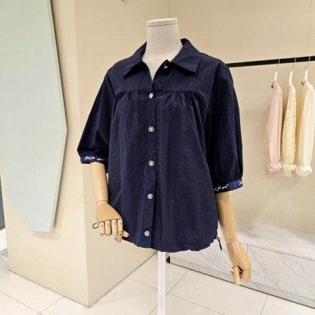 테잎 스트링 셔링 블라우스