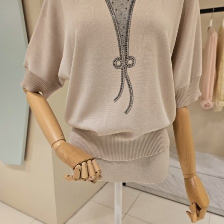 비즈 리본 라운드 니트