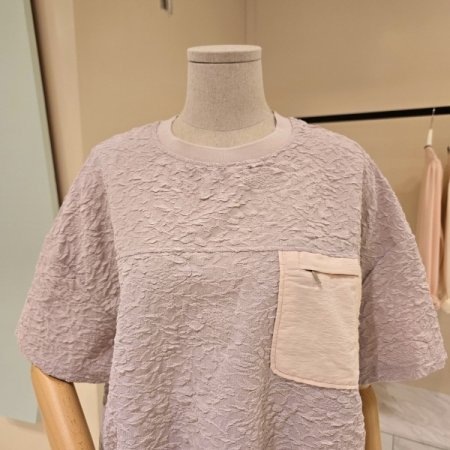 포켓 스트링 박시핏 라운드 티셔츠