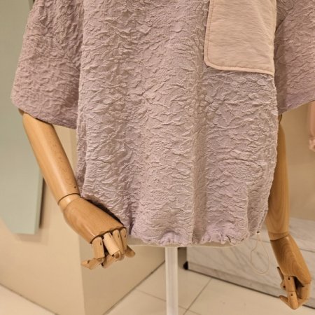 포켓 스트링 박시핏 라운드 티셔츠