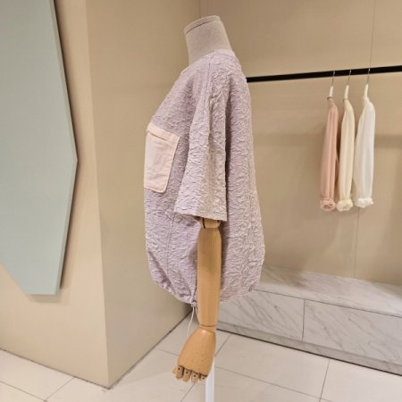 포켓 스트링 박시핏 라운드 티셔츠