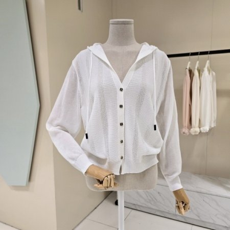 피치 후드 니트 가디건