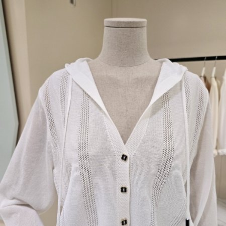 피치 후드 니트 가디건