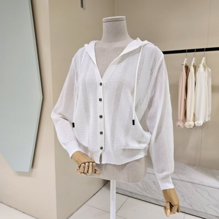 피치 후드 니트 가디건