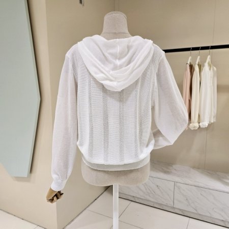 피치 후드 니트 가디건