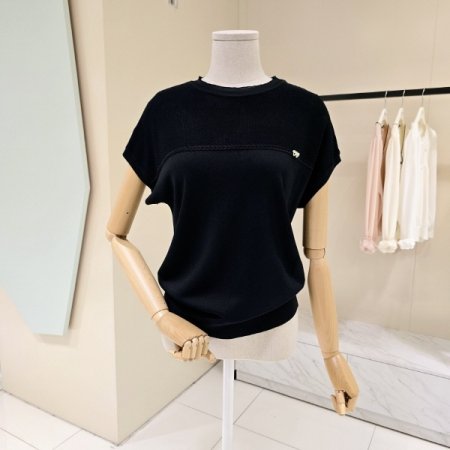 캡소매 하트큐빅 라운드 니트