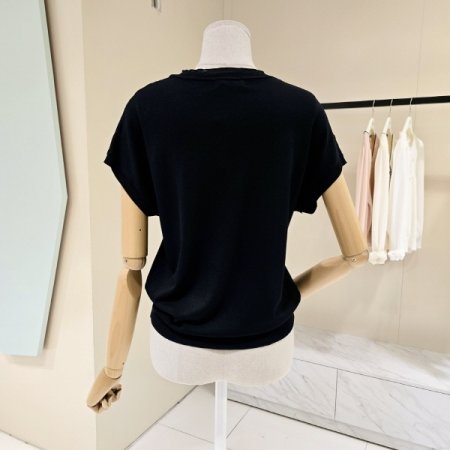 캡소매 하트큐빅 라운드 니트