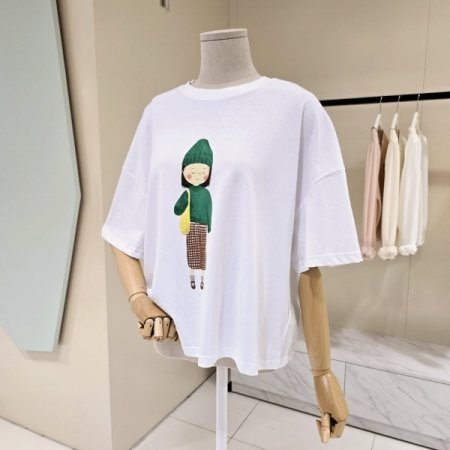 소녀 레터링 라운드 티셔츠