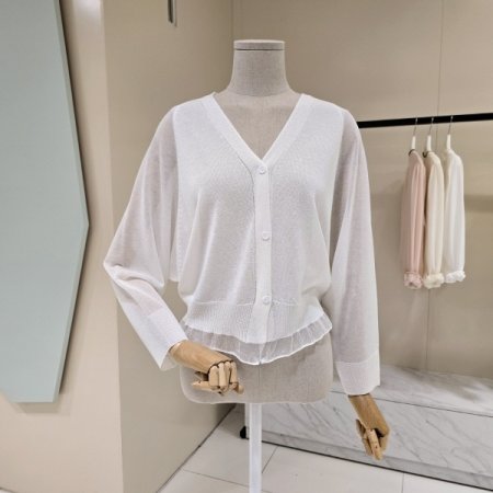 망사 프릴 시스루 브이넥 가디건