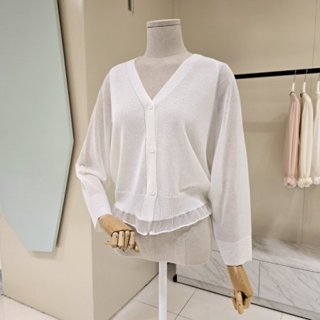 망사 프릴 시스루 브이넥 가디건