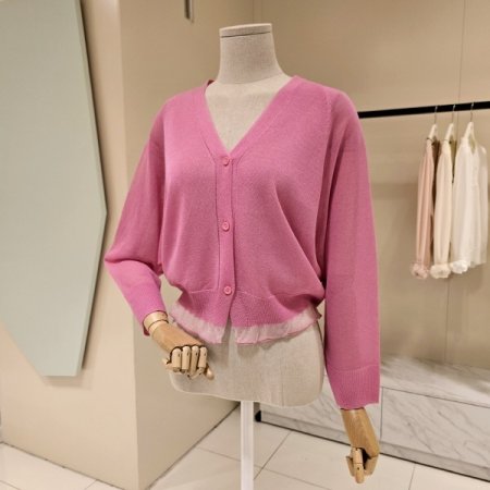 브이넥 시스루 니트 가디건