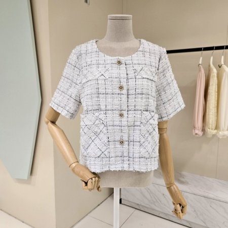 체크 반팔 트위드 자켓