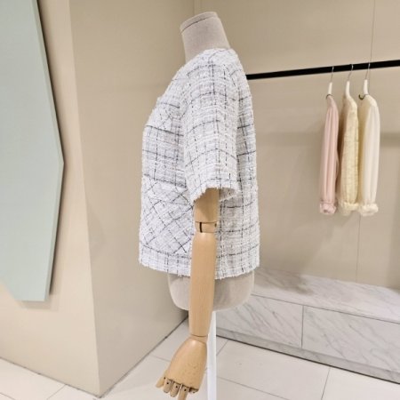 체크 반팔 트위드 자켓