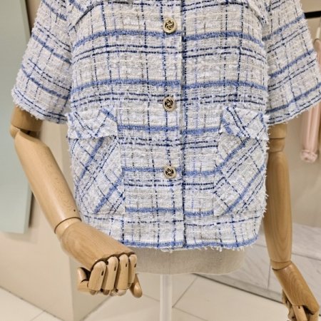 트위드 반팔 체크 자켓