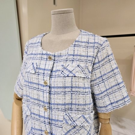 트위드 반팔 체크 자켓