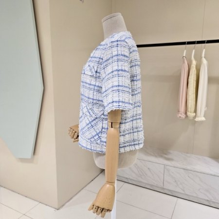 트위드 반팔 체크 자켓