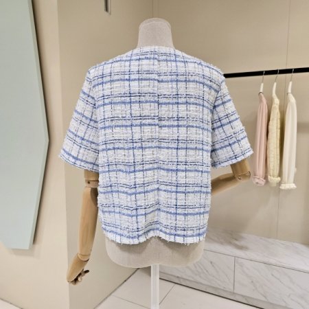 트위드 반팔 체크 자켓