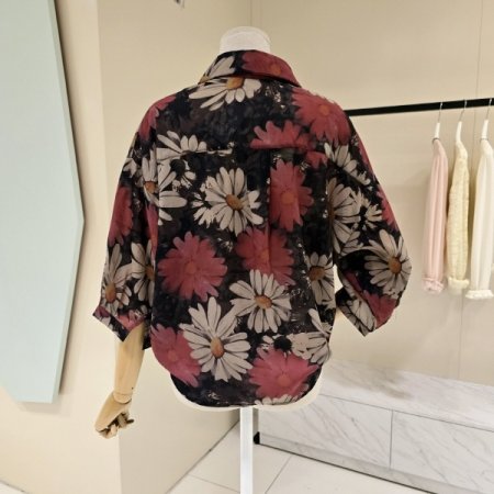 플라워 패턴 쉬폰 블라우스