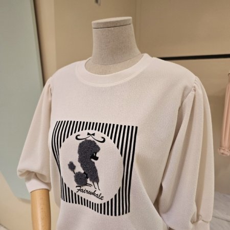 퍼프 소매 푸들 라운드 티셔츠