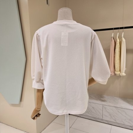 퍼프 소매 푸들 라운드 티셔츠