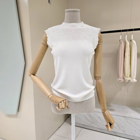 물결라인 민소매 골지니트