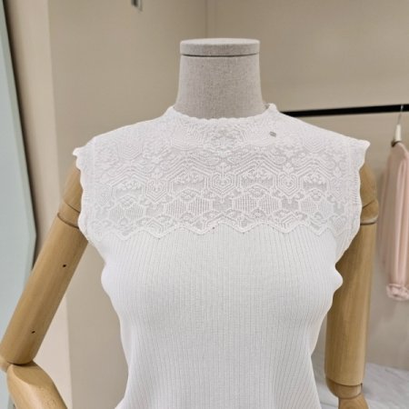 물결라인 민소매 골지니트