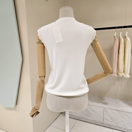 물결라인 민소매 골지니트