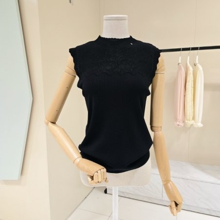 물결라인 민소매 골지니트