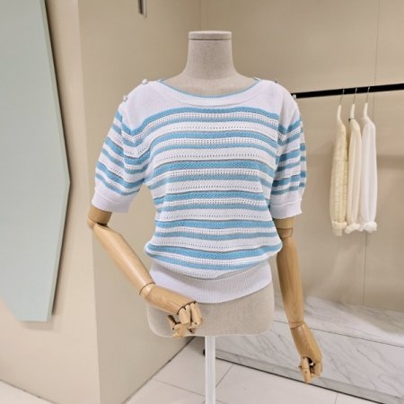 단가라 보트넥 펀칭니트