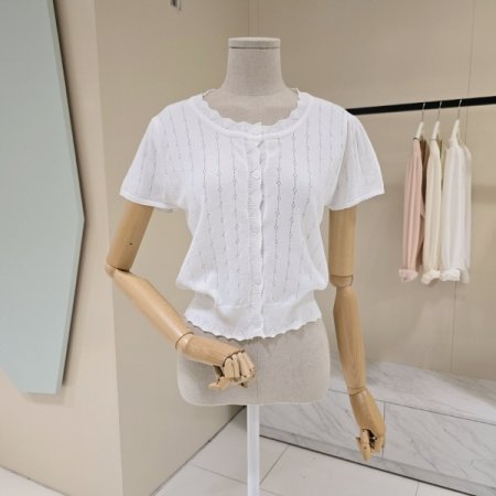 펀칭 라운드 크롭 니트가디건