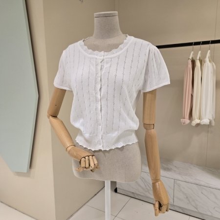 펀칭 라운드 크롭 니트가디건