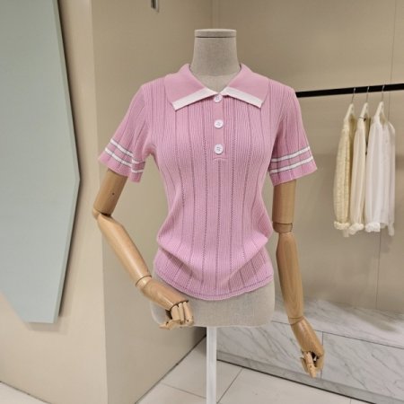 단추 카라 펀칭 골지니트