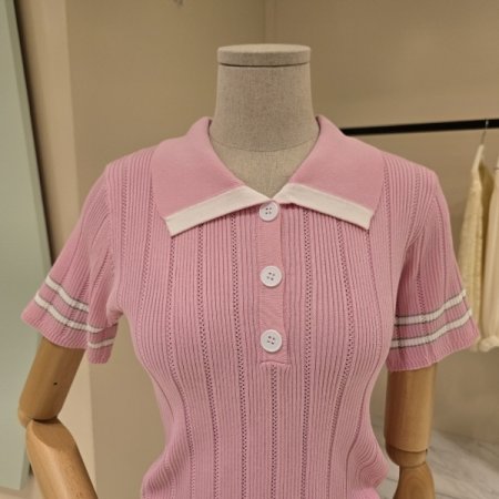 단추 카라 펀칭 골지니트