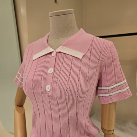 단추 카라 펀칭 골지니트