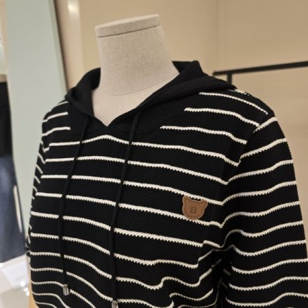 단가라 후드 니트 티셔츠