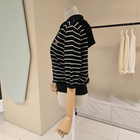 단가라 후드 니트 티셔츠