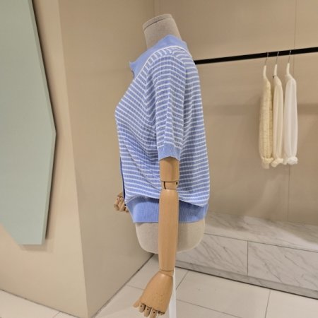 스트라이프 카라넥 니트가디건