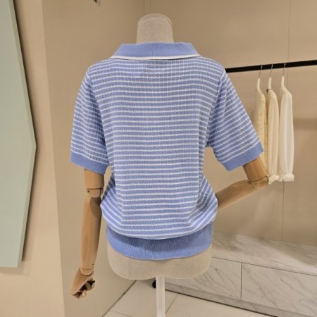 스트라이프 카라넥 니트가디건