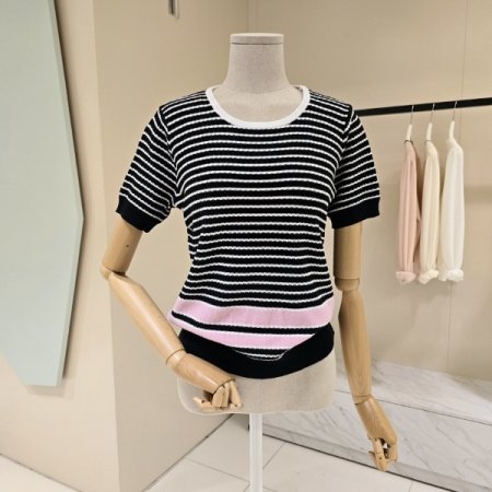 스트라이프 라운드 니트