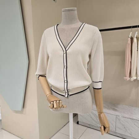 라인배색 브이넥 골지니트