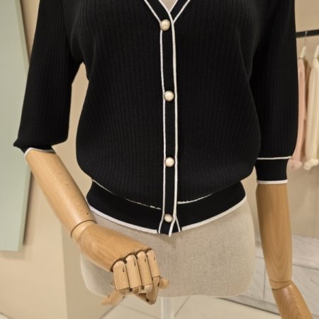 브이넥 5부소매 골지가디건