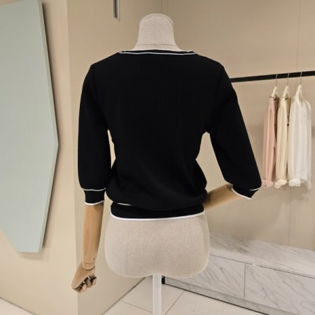 브이넥 5부소매 골지가디건