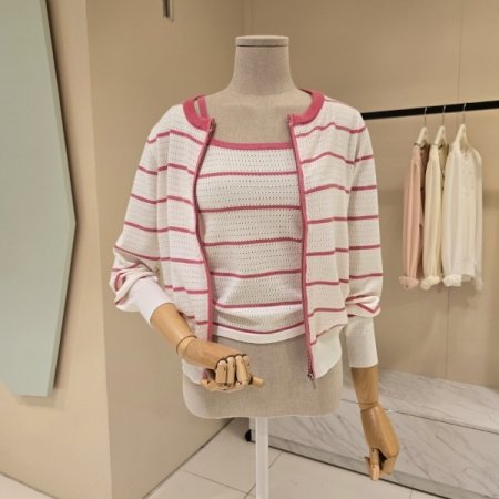 나시세트 펀칭 집업 니트가디건