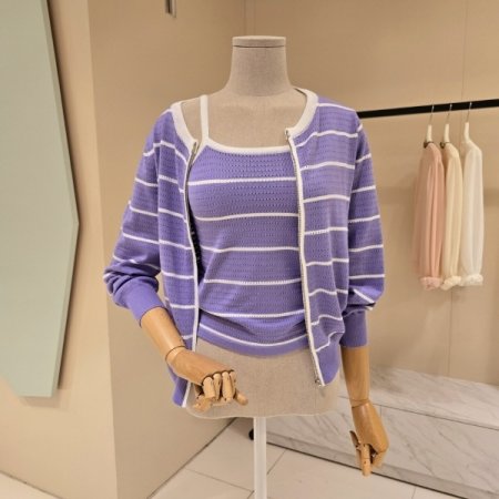 스트라이프 집업 세트 가디건